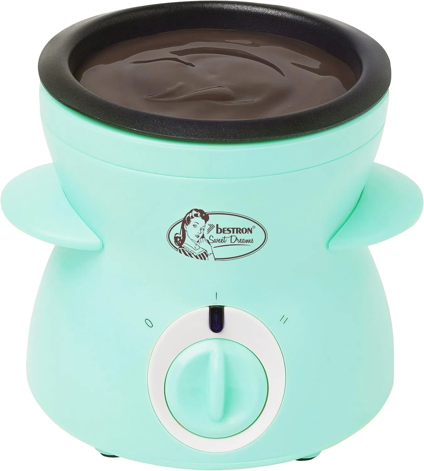 Bild von Bestron Mini Schokoladen Fondue Set für 2 Personen mit 10 Spießen, 10 Gabeln und 1 Spachtel in Mintfarbe, 25 Watt
