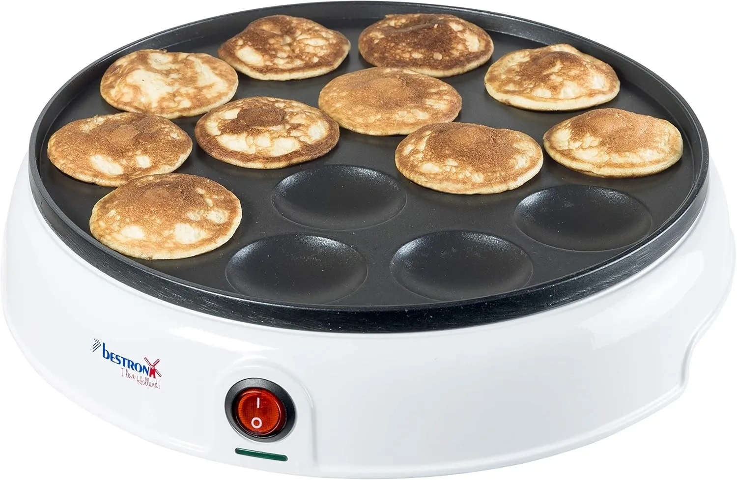 Bild von Bestron Poffertjes Maker im Retro Design mit Antihaftbeschichtung und 800 Watt in Weiß