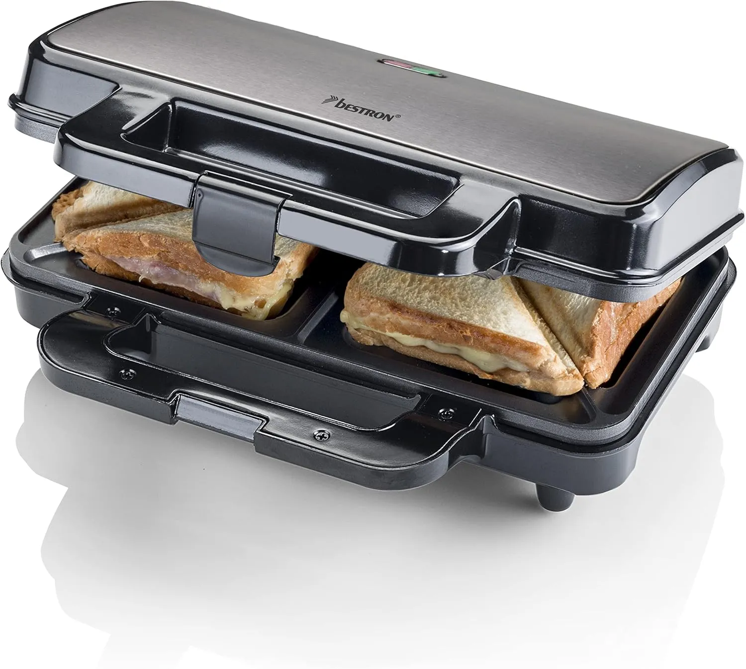 Bild von Bestron XL Sandwichmaker mit Antihaftbeschichtung für 2 Sandwiches, 900 Watt, titangrau