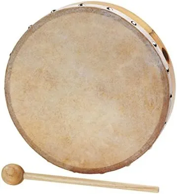 Bild von Betzold Tamburin aus Holz mit Naturfell und Schlägel