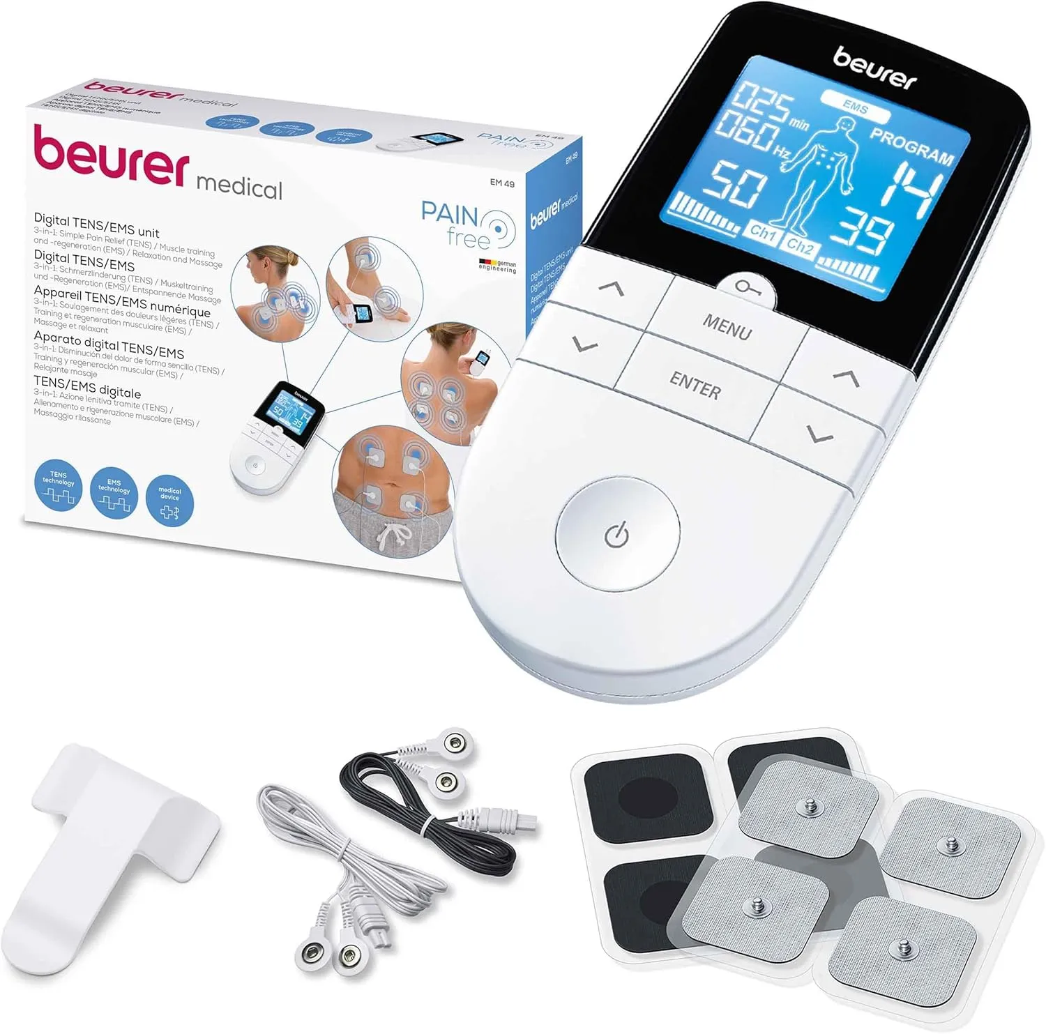 Bild von Beurer EM 49 3-in-1 Reizstromgerät mit Elektroden zur Schmerzlinderung, Muskelstimulation und Massagefunktion