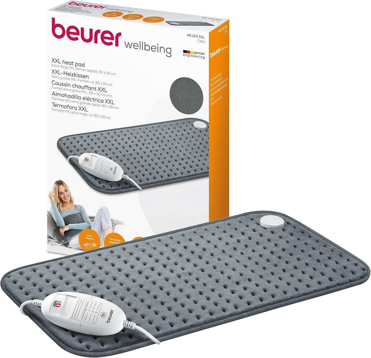 Bild von Beurer HK 123 Heizkissen in grau im XXL-Format 60 x 30 cm mit 3 Temperaturstufen und automatischer Abschaltung, maschinenwaschbar