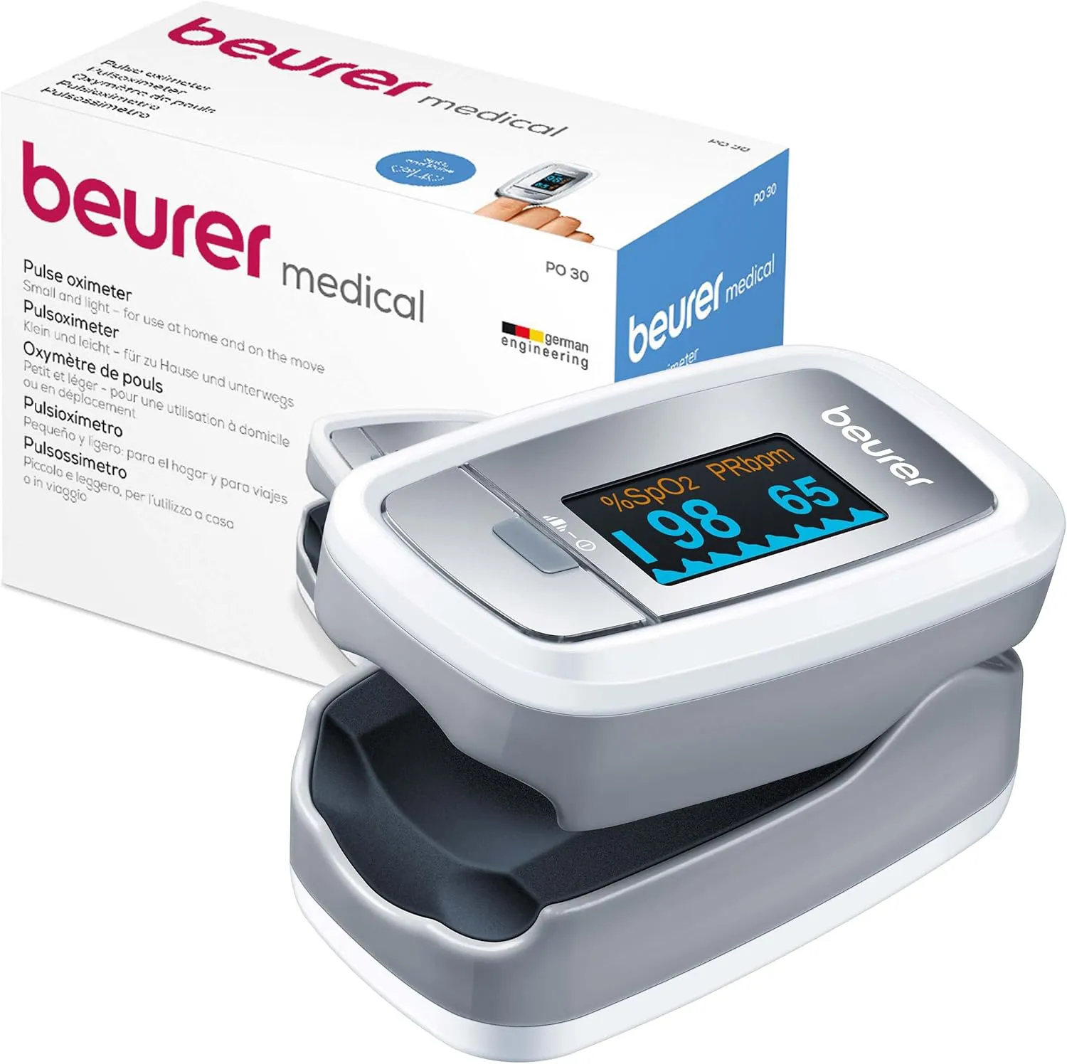 Bild von Beurer PO 30 Pulsoximeter zur Messung von Sauerstoffsättigung und Herzfrequenz mit Farbdisplay und schmerzfreier Anwendung