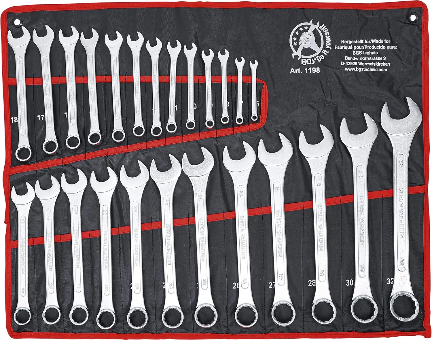 Bild von BGS 1198 Maul-Ringschlüssel Satz 25-teilig mit Größen von 6 bis 32 mm in Tetron-Rolltasche