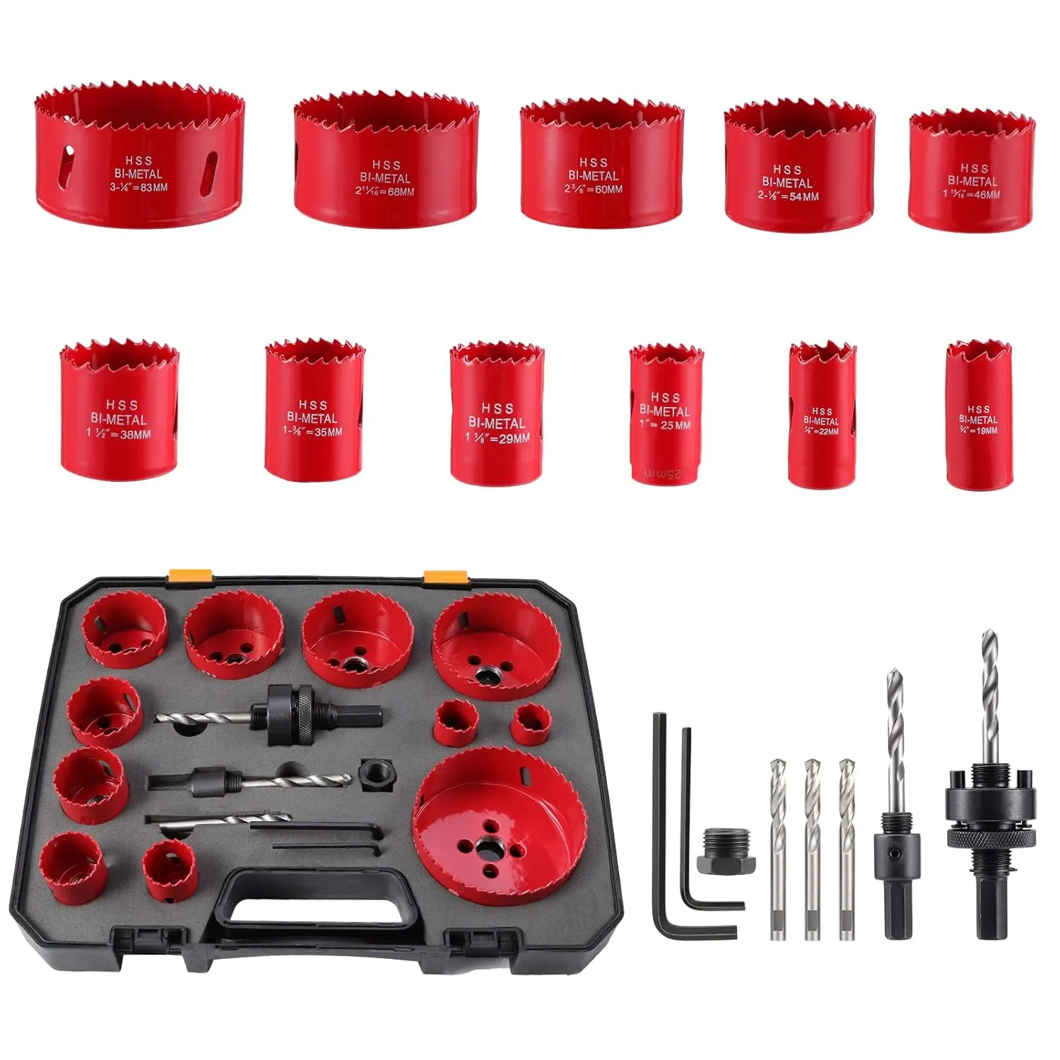 Bild von Bi-Metall Lochsägen Set mit 19 Teilen von 3/4 Zoll bis 3 1/4 Zoll für Holz, Metall und PVC