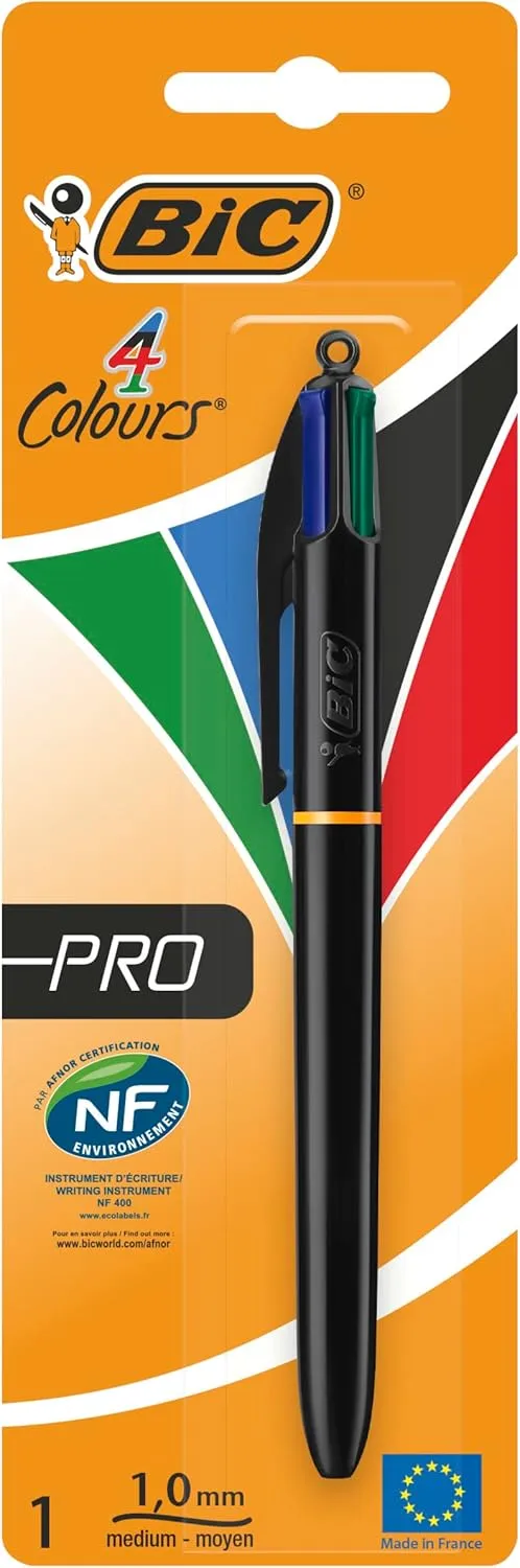 Bild von BIC 4 Farben Kugelschreiber Pro mit schwarzem Schaft im Einzelpack für Büro, Home Office und Schule