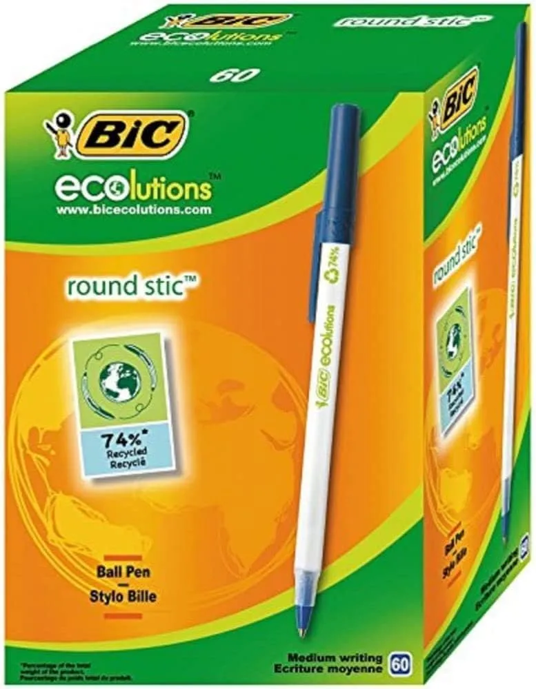 Bild von BIC ECOlutions Round Stic Kugelschreiber Blau im 60er Pack mit 0,4 mm Strichstärke