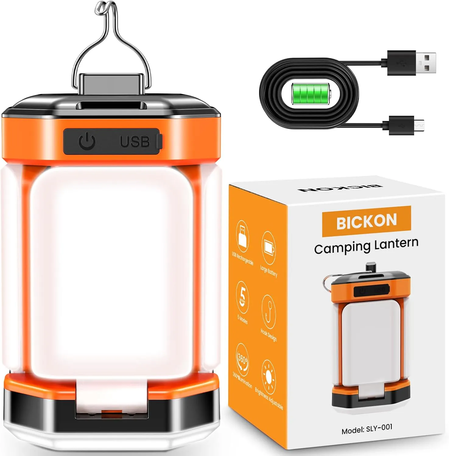 Bild von BICKON Campinglampe mit 60 LEDs und 25 Stunden Laufzeit, 5 Leuchtmodi und dimmbarer Helligkeit
