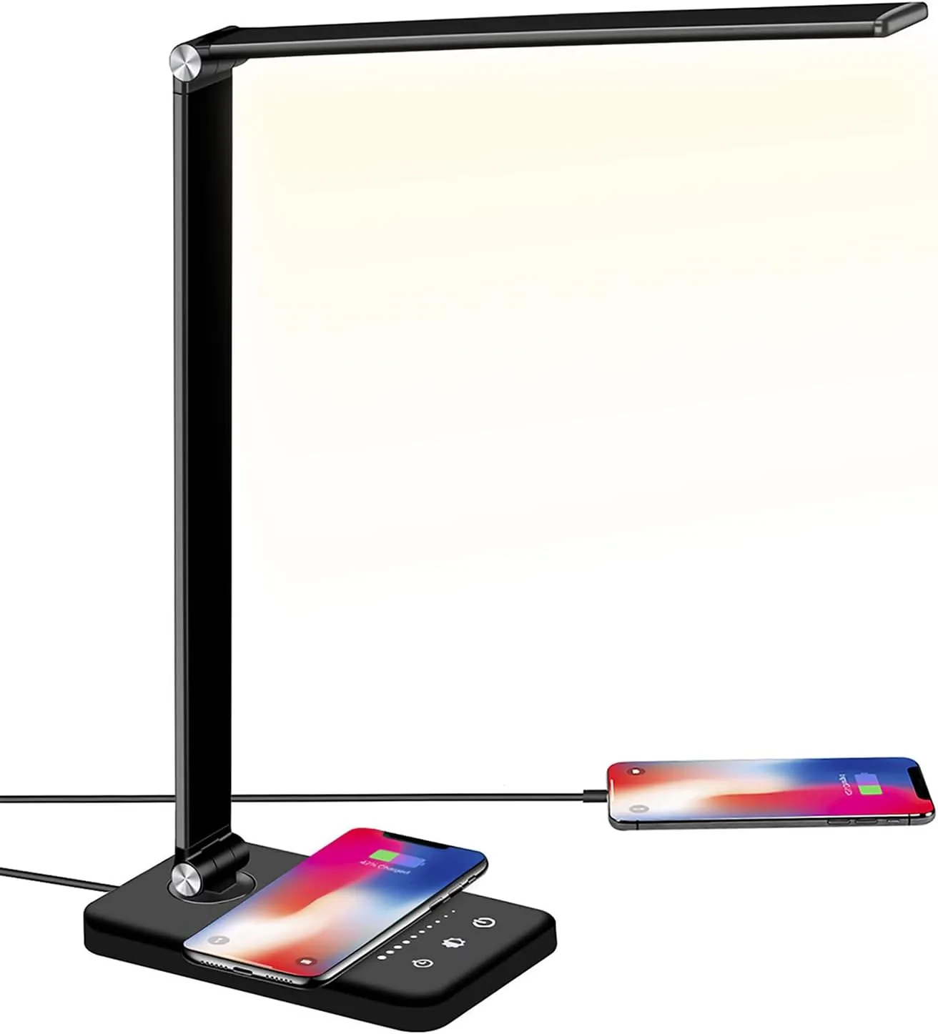 Bild von BIENSER LED Schreibtischlampe mit 10 Watt und Wireless Charging, dimmbar mit 10 Helligkeits- und 5 Farboptionen, inklusive USB Ladefunktion und Auto Timer