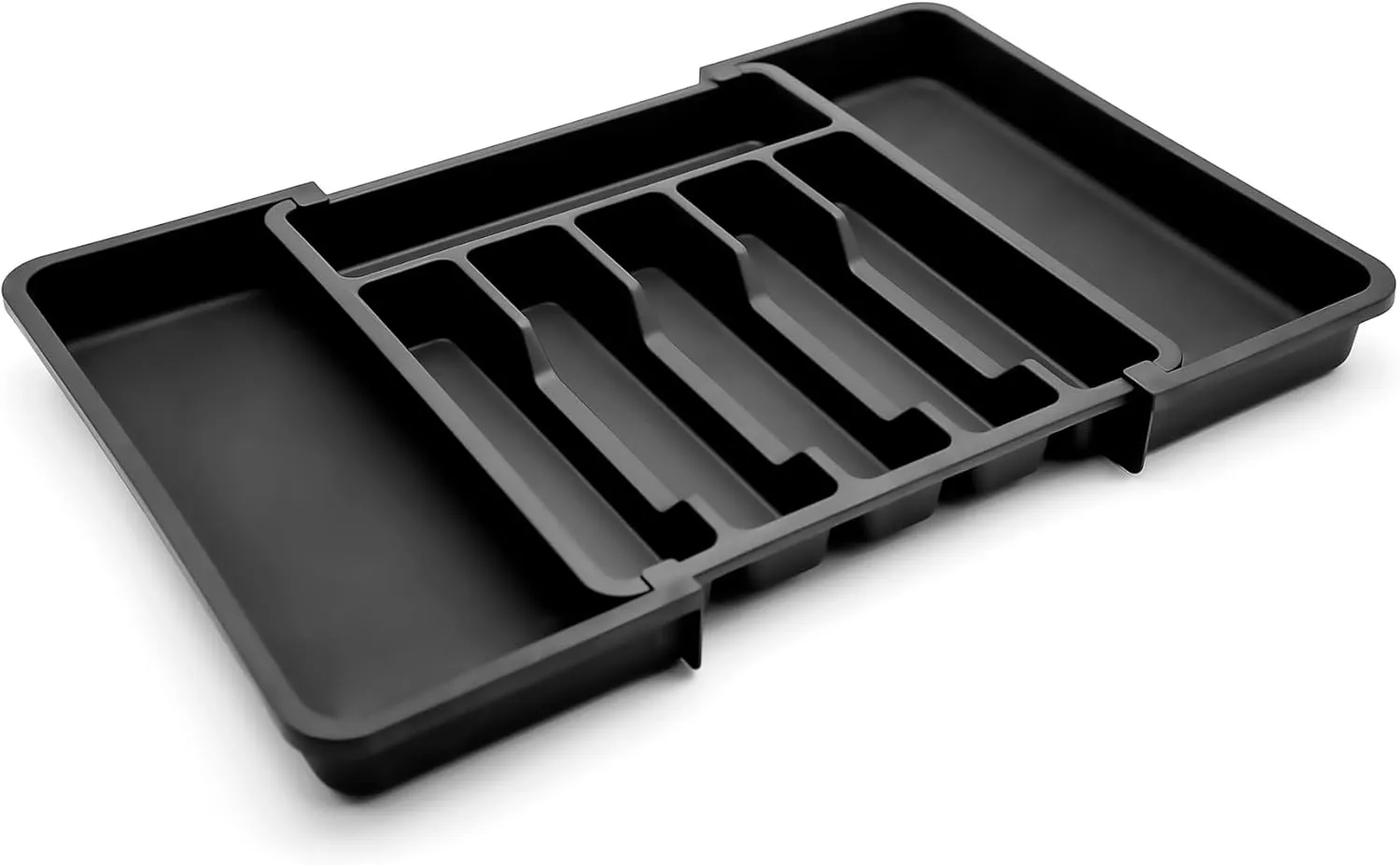Bild von BigDean Besteckeinsatz aus Kunststoff in Schwarz, ausziehbarer Schubladen Organizer für Küchenutensilien