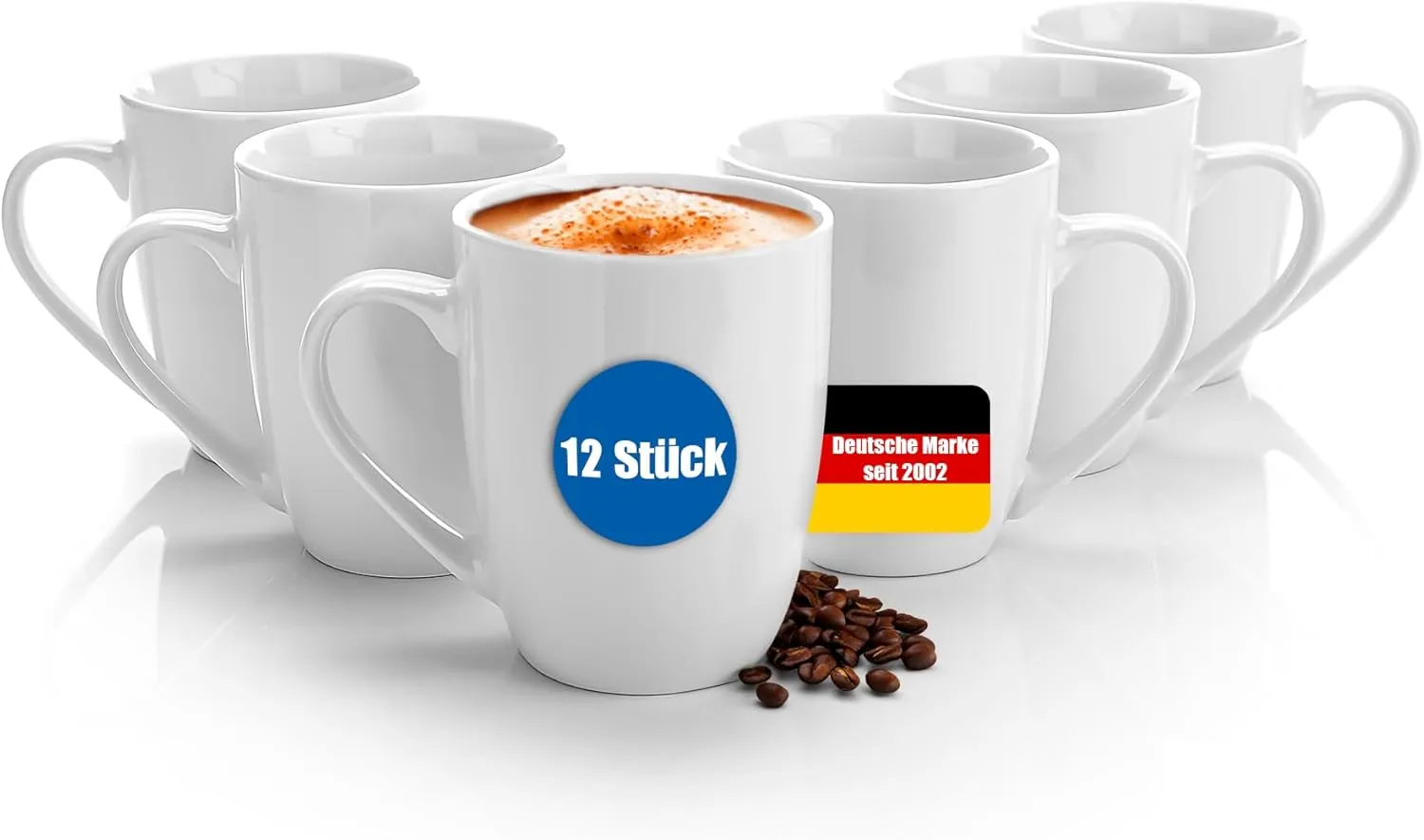 Bild von BigDean Set mit 12 Kaffeebechern aus hochwertigem Porzellan, 300ml, spülmaschinengeeignet und zum Bemalen