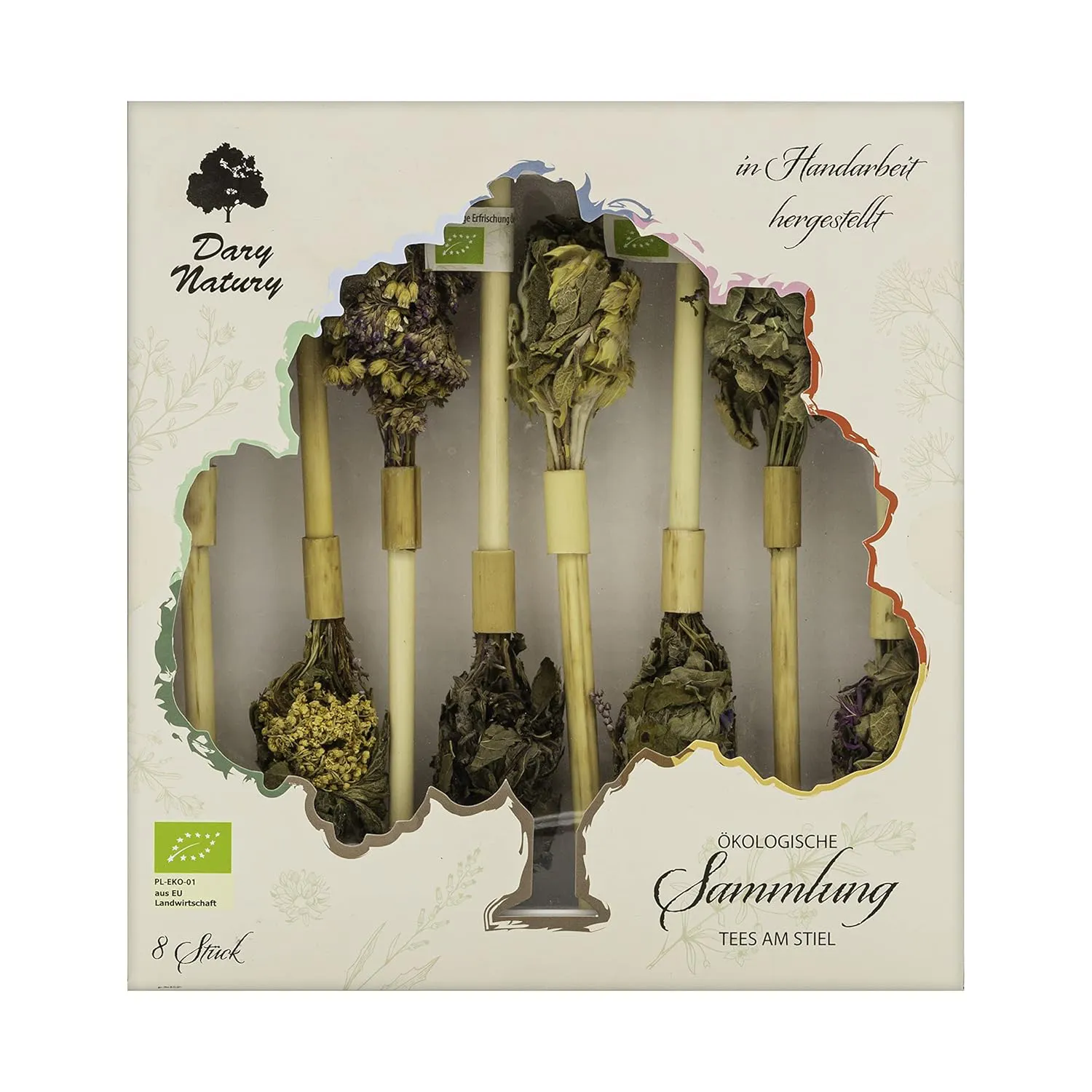 Bild von Bio Kräutertee Sticks Sammlung aus handgemachten Blumen und Blättern in Premium Qualität als Geschenk Set
