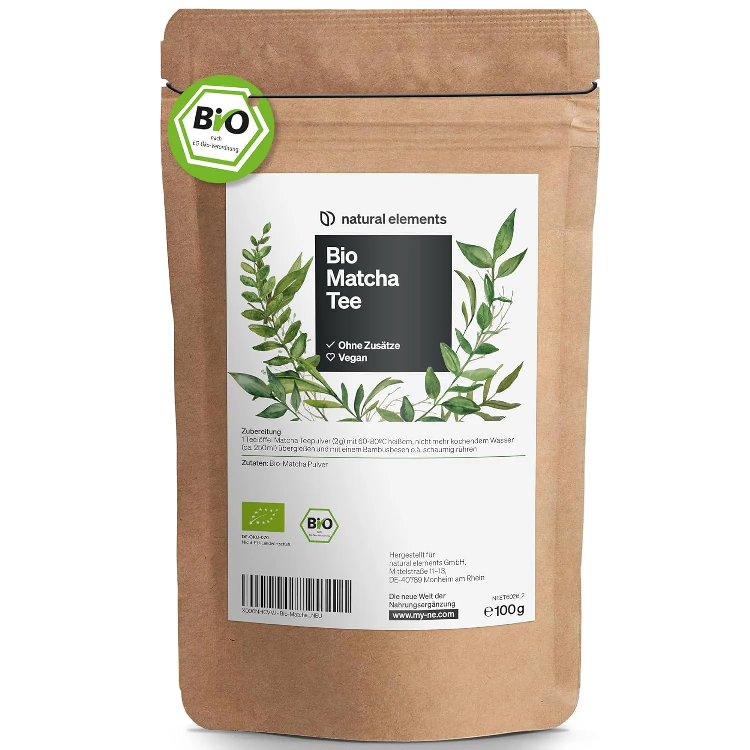 Bild von Bio Matcha Pulver 100g Premium aus Japan, rein natürlich und laborgeprüft, in wiederverschließbarem Beutel