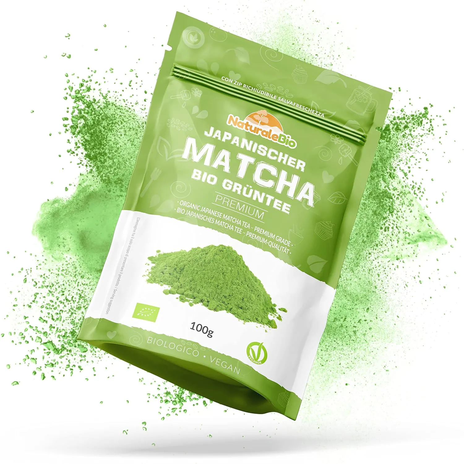 Bild von Bio Matcha Tee Pulver 100g aus Japan, ideal für Getränke, Latte und Smoothies