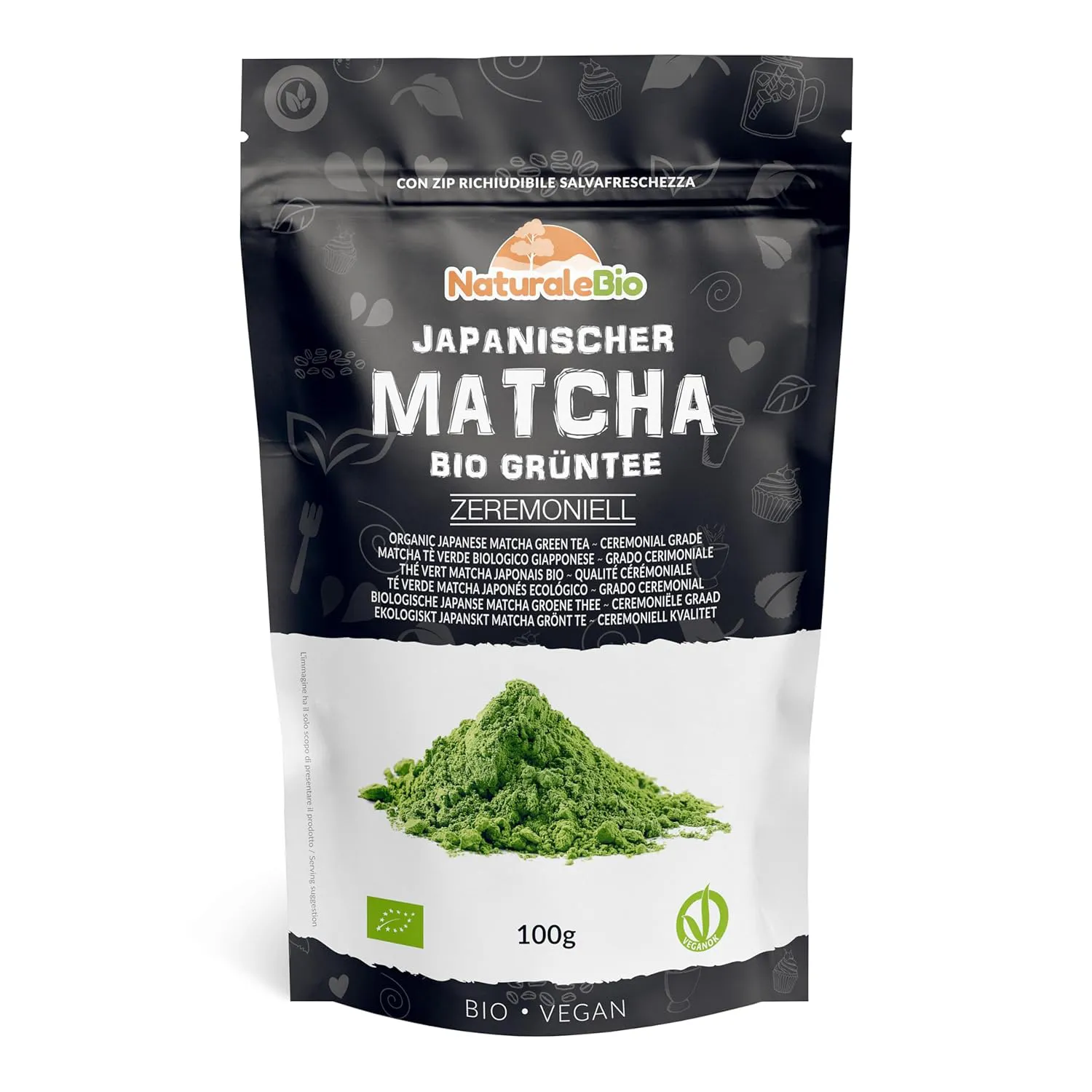 Bild von Bio Matcha Tee Pulver Ceremonial Grade 100g aus Japan, hergestellt in Kyoto, ideal zum Trinken und Kochen