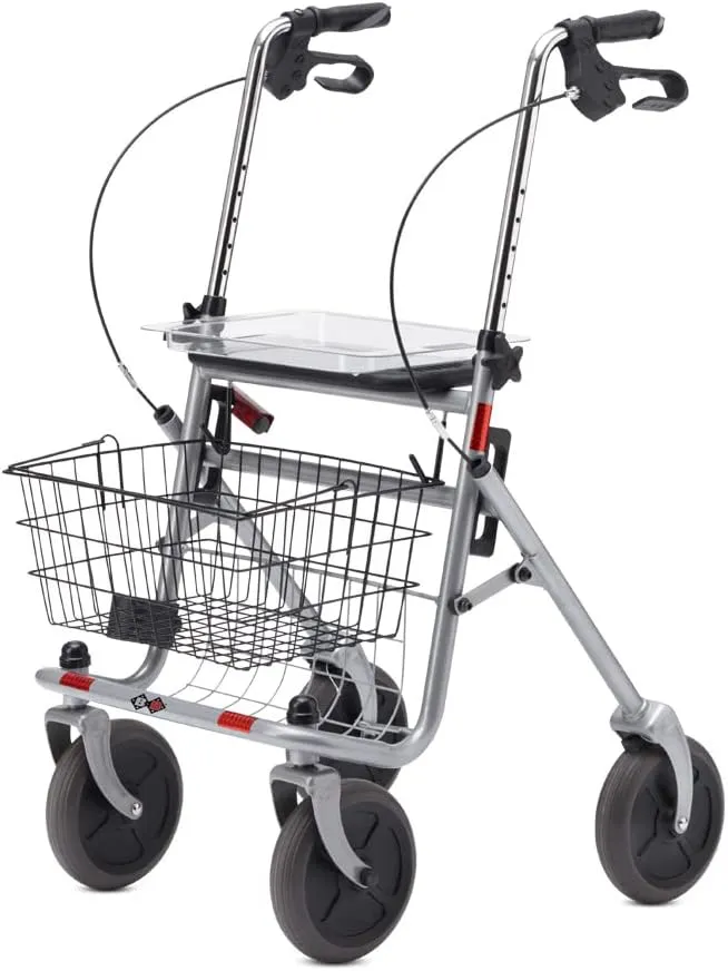 Bild von Bischoff & Bischoff Senio faltbarer Rollator mit großen Rädern, höhenverstellbar, inklusive Korb, Tablett und Stockhalter