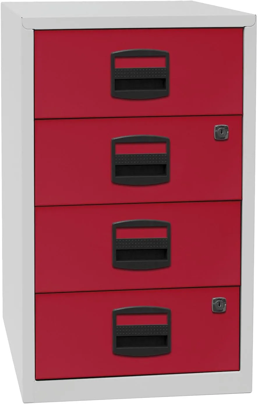 Bild von Bisley Beistellschrank PFA mit 4 Universalschubladen in lichtgrau und kardinalrot