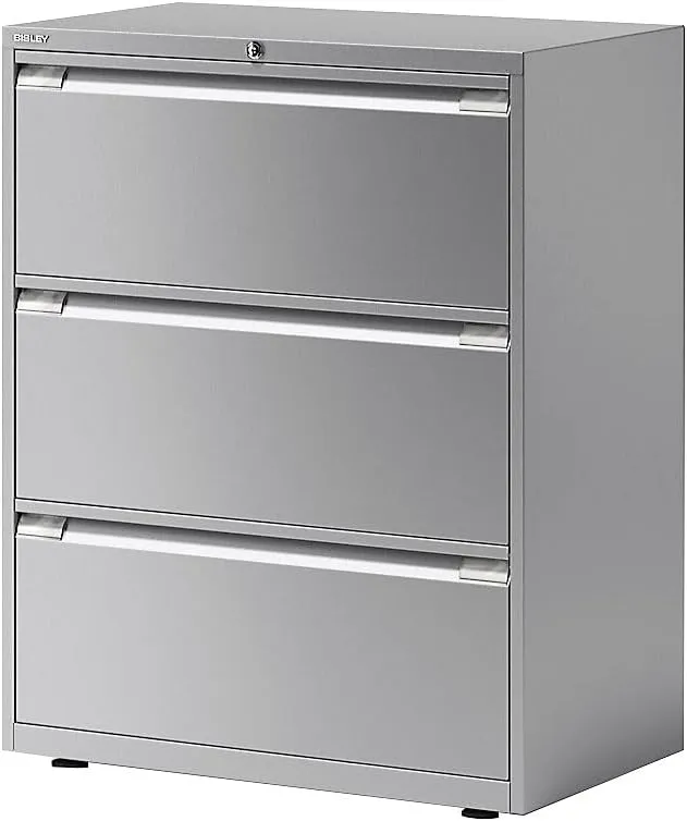 Bild von BISLEY Essentials Hängeregistraturschrank aus Metall in Silber mit 3 Hängeregistraturen und den Maßen 47 x 80 x 100 cm