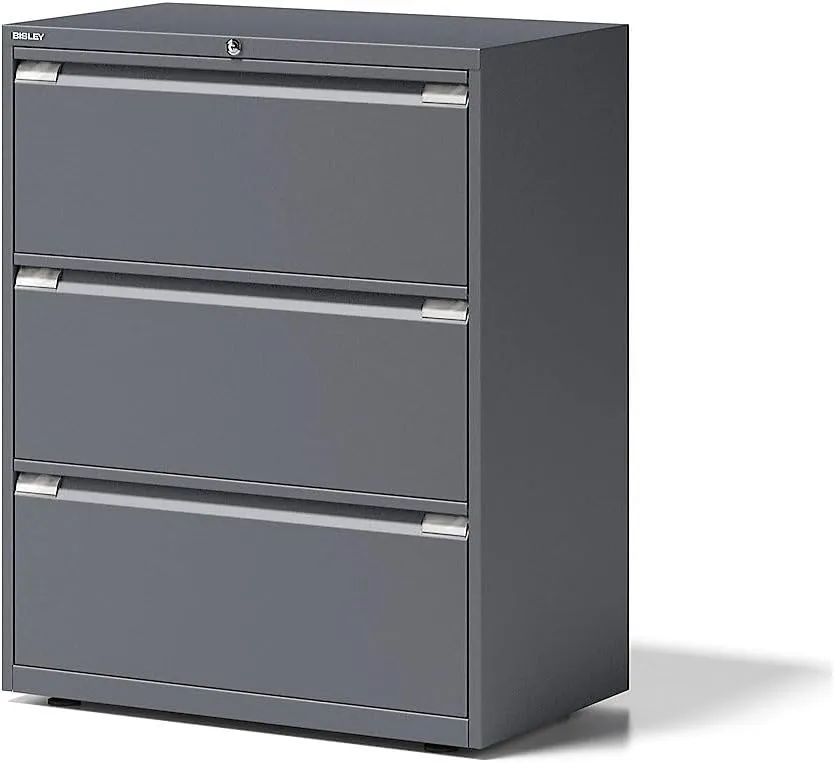 Bild von BISLEY Essentials Hängeregistraturschrank in Anthrazitgrau mit 3 Hängeregistraturen, Maße 47 x 80 x 100 cm, Höhe 304 mm