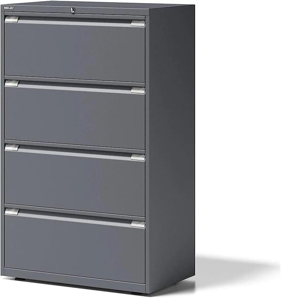 Bild von BISLEY Essentials Hängeregistraturschrank in Anthrazitgrau mit 4 Fächern und den Maßen 47 x 80 x 130 cm