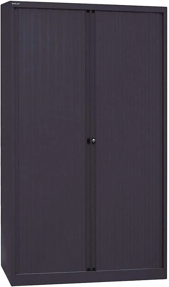 Bild von BISLEY EuroTambour Rollladenschrank mit 4 Fachböden, 5 Ordnerhöhen, aus Metall in Schwarz, Maße 43 x 120 x 198 cm