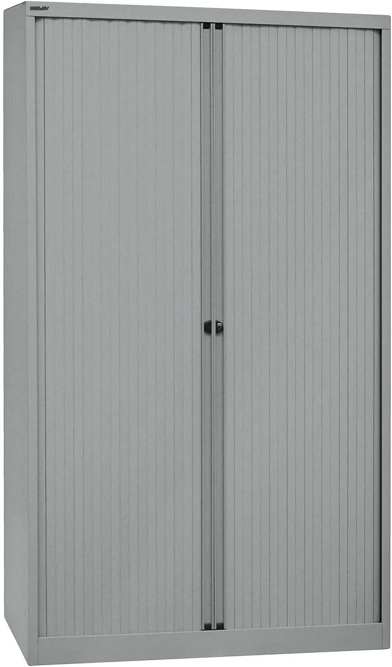 Bild von BISLEY EuroTambour Rollladenschrank mit 4 Fachböden und 5 OH in Silber, Maße 43 x 120 x 198 cm