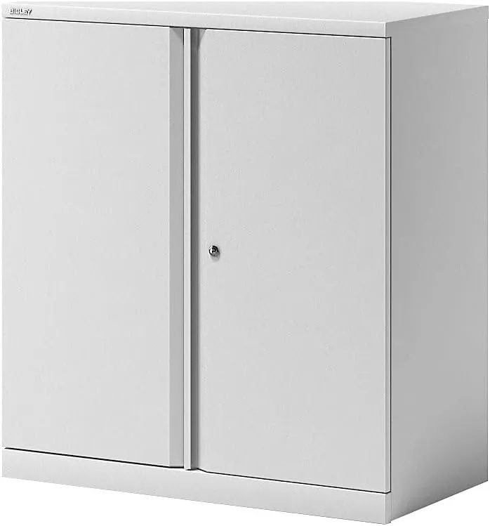 Bild von BISLEY Flügeltürenschrank Essentials aus Metall in Verkehrsweiß mit einem Fachboden für zwei Ordnerhöhen, Maße 47 x 91,4 x 100 cm