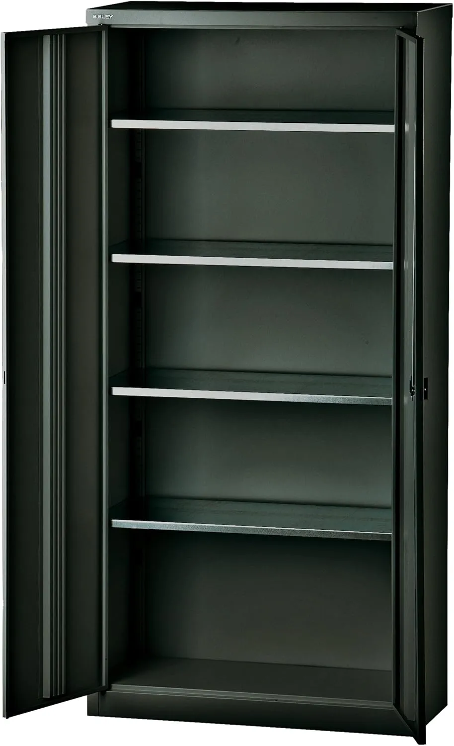 Bild von BISLEY Flügeltürenschrank in Schwarz mit 4 Fachböden und 5 Ordnerhöhen, Maße 40 x 91,4 x 195 cm