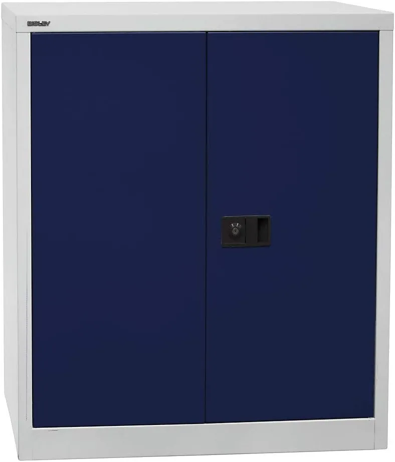 Bild von BISLEY Flügeltürenschrank mit 1 Fachboden in Lichtgrau und Oxfordblau, 40 x 91,4 x 100 cm, vielseitig einsetzbar für Garage und Arbeitszimmer