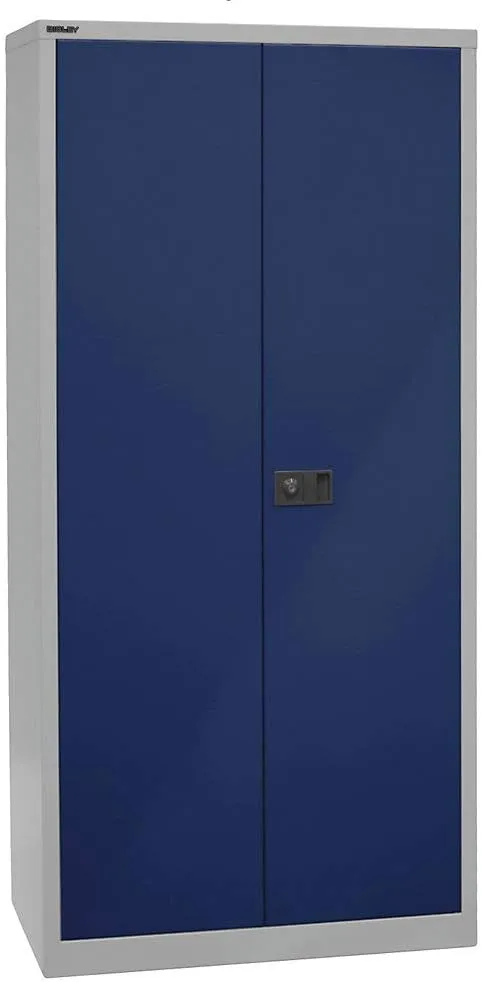 Bild von BISLEY Flügeltürenschrank mit 4 Fachböden und 5 Oberflächenhöhen in Lichtgrau und Oxfordblau, Maße 50 x 91,4 x 195 cm