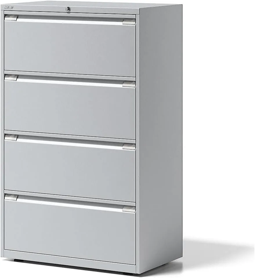 Bild von BISLEY Hängeregistraturschrank Essentials aus Metall in Lichtgrau mit 4 Fächern und den Maßen 47 x 80 x 130 cm