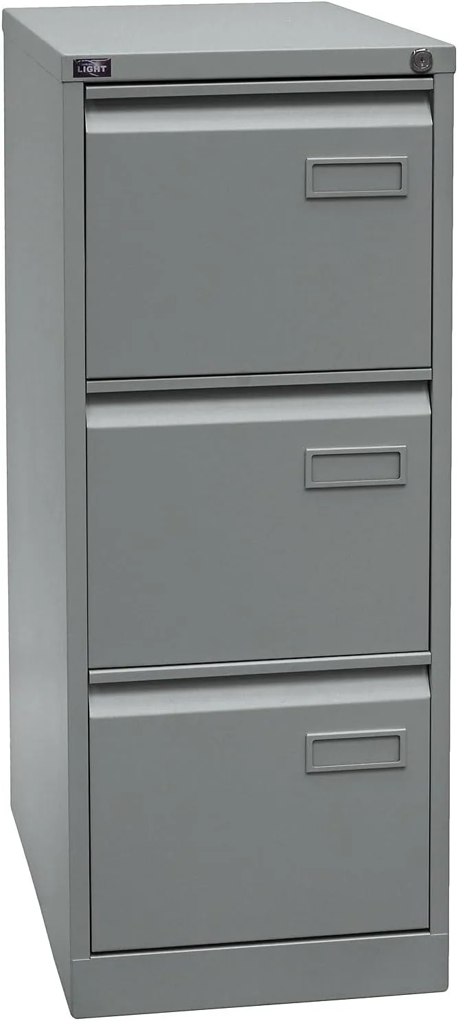 Bild von BISLEY Light Hängeregistraturschrank für DIN A4 mit 3 Schubladen aus Metall in Silber, Maße 62,2 x 41,3 x 101,6 cm