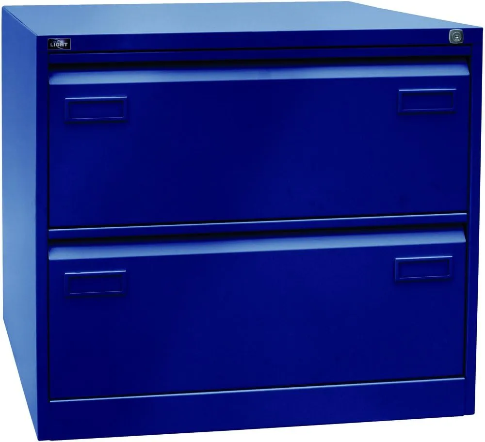 Bild von BISLEY Light Hängeregistraturschrank in Oxfordblau mit zwei HR-Schubladen für DIN A4 Unterlagen, Maße 62,2 x 80 x 71,1 cm