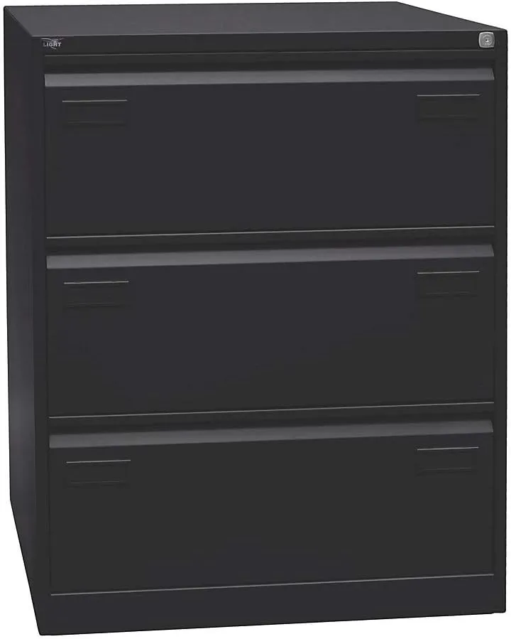 Bild von BISLEY Light Hängeregistraturschrank in Schwarz mit drei Schubladen für DIN A4 Unterlagen, Maße 62,2 x 80 x 101,6 cm