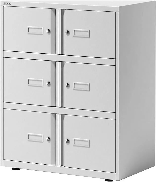 Bild von BISLEY Office Lodge Essentials mit 6 Türen in Verkehrsweiß, Maße 47 x 80 x 100 cm, 4 Türen H 267 mm und 2 Türen H 304 mm aus Metall