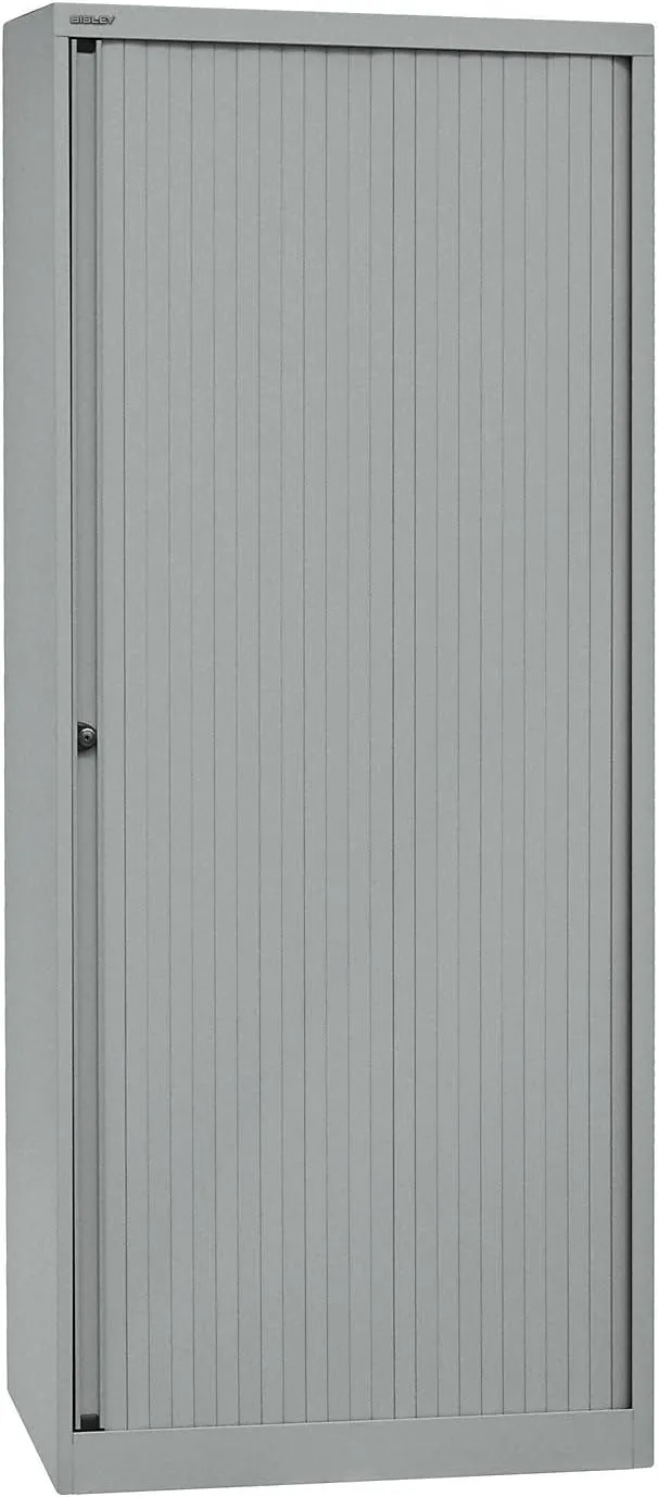 Bild von BISLEY Rollladenschrank EuroTambour mit 4 Fachböden und 5 Oberflächenhöhen in Silber, Maße 43 x 80 x 198 cm