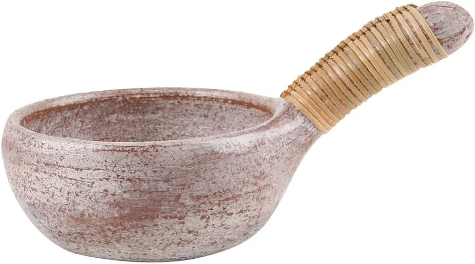 Bild von Bitto Räuchergefäß ATUM aus Terracotta mit Bastgriff, 19 cm lang, 5,5 cm hoch und 11 cm Durchmesser