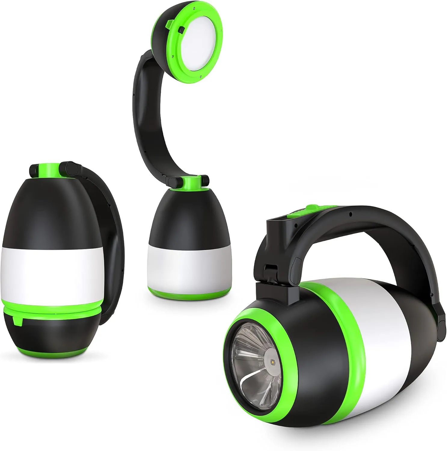 Bild von B.K.Licht Campinglampe 3 in 1 mit 2 Helligkeitsstufen in Grün-Schwarz, batteriebetrieben und ideal für Outdoor-Aktivitäten