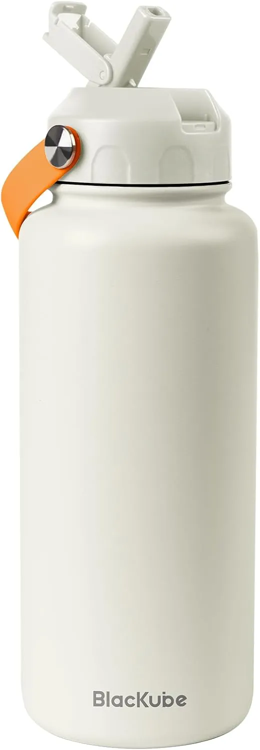Bild von Blackube Edelstahl Trinkflasche 1 Liter mit Strohhalm, auslaufsicher und BPA-frei