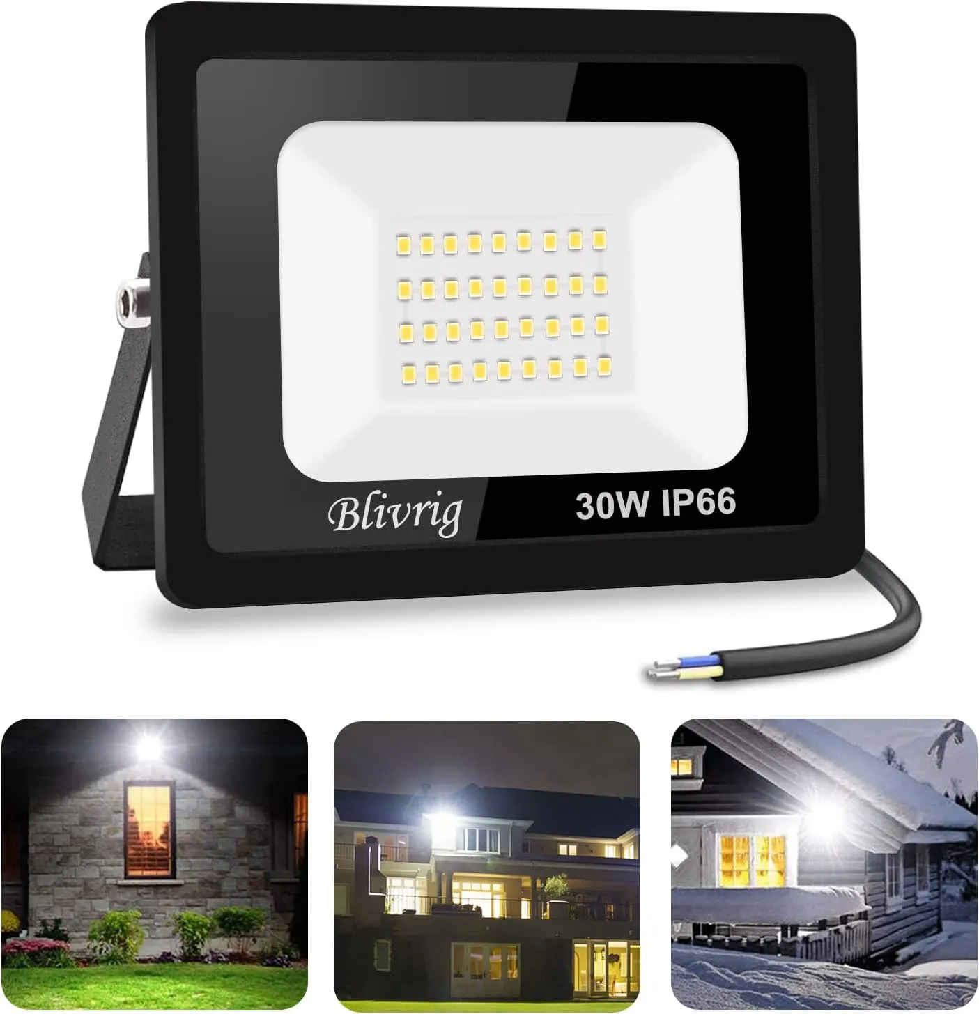 Bild von Blivrig 30W LED Fluter mit 3000 Lumen und 6500K, IP66 wasserdicht, ideal für Gärten, Innenhöfe und Garagen
