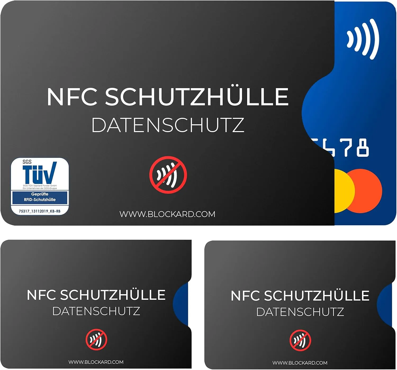 Bild von BLOCKARD NFC Schutzhülle Set mit 3 Stück aus Kunststoff für Kreditkarten und Ausweise, 100% RFID-Schutz