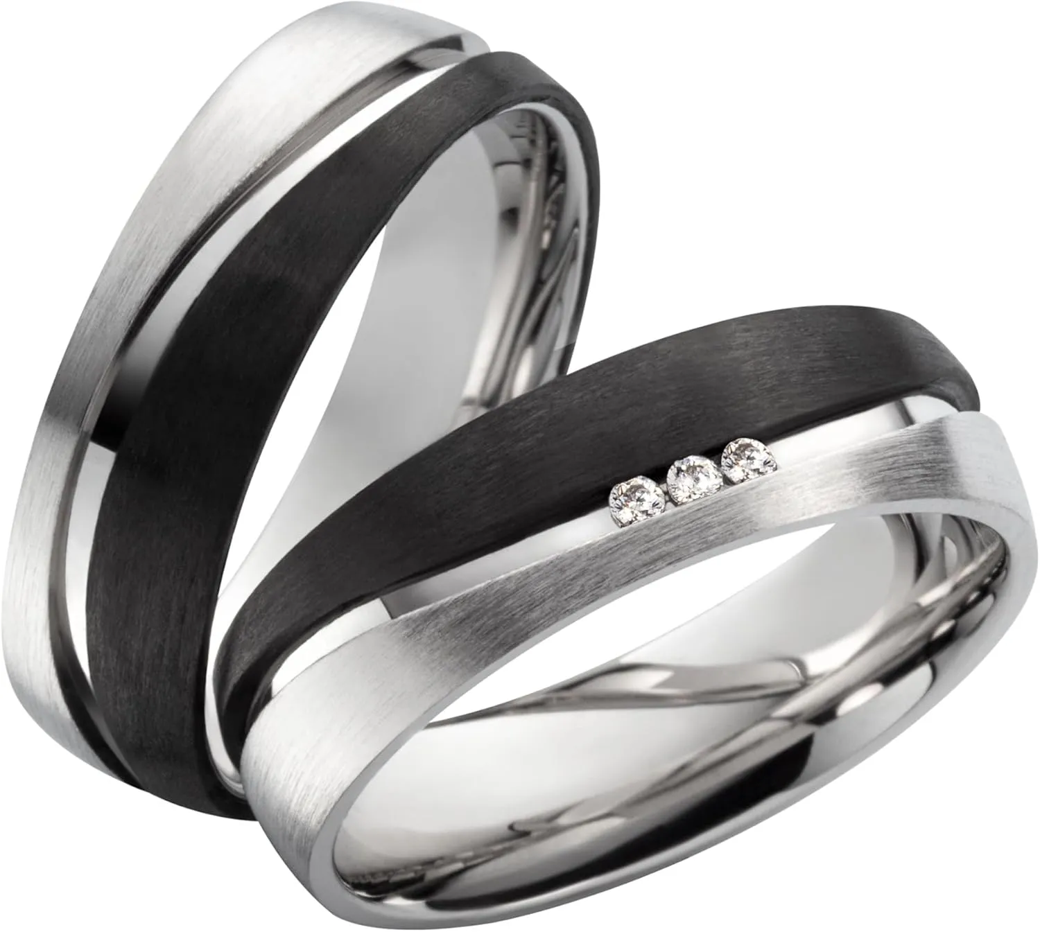 Bild von Blue Moon Diamonds Paar 925 Silberringe aus Sterlingsilber und Carbon
