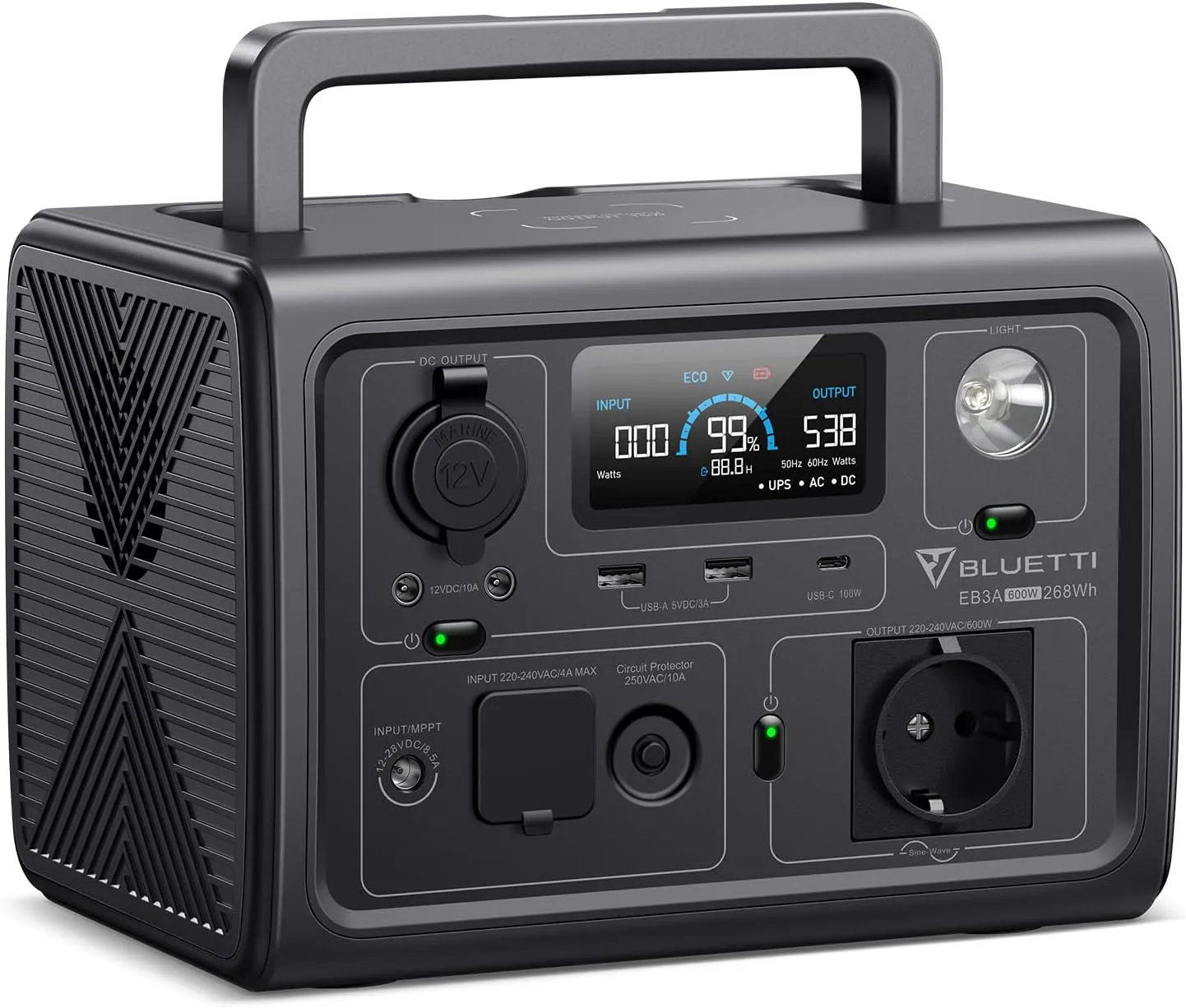 Bild von BLUETTI EB3A Tragbare Powerstation mit 268Wh und 600W AC Ausgängen für Reisen und Camping