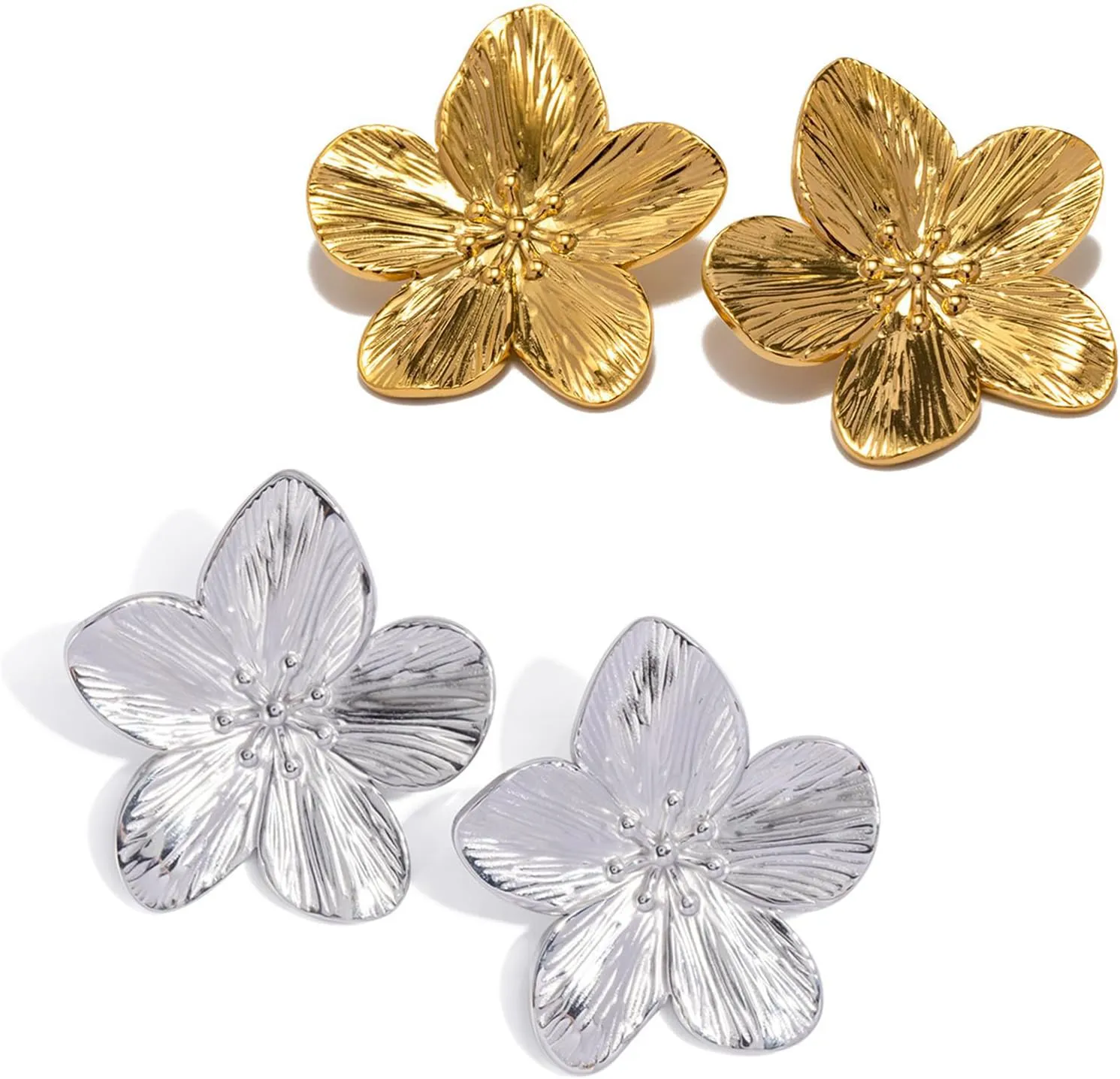 Bild von Blumen Ohrringe Set mit 2 Paaren in Gold für Damen