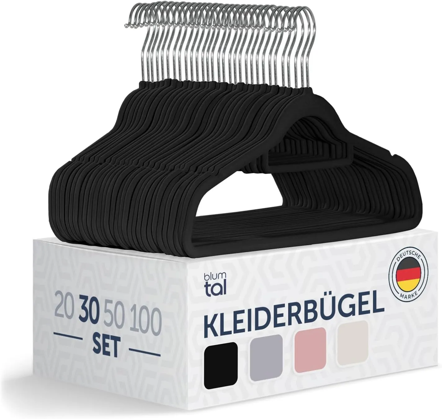 Bild von Blumtal 30er Set Samtbügel schwarz, 360° drehbar und rutschfest