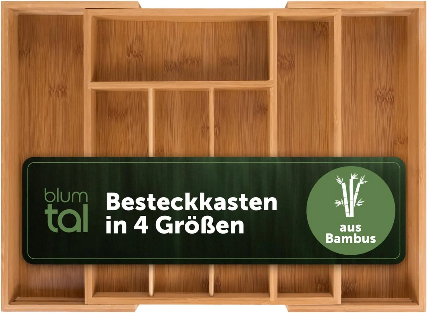 Bild von Blumtal Besteckkasten aus Bambus mit verstellbaren Fächern für 5 bis 7 Besteckteile