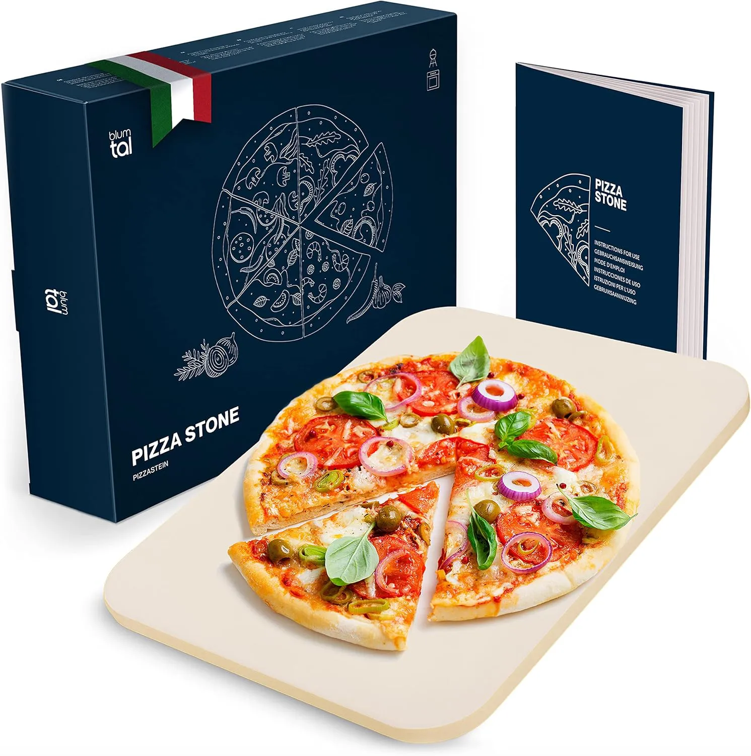 Bild von Blumtal Pizzastein aus Cordierit mit 38x30 cm für Backofen und Grill, hitzebeständig bis 900 Grad