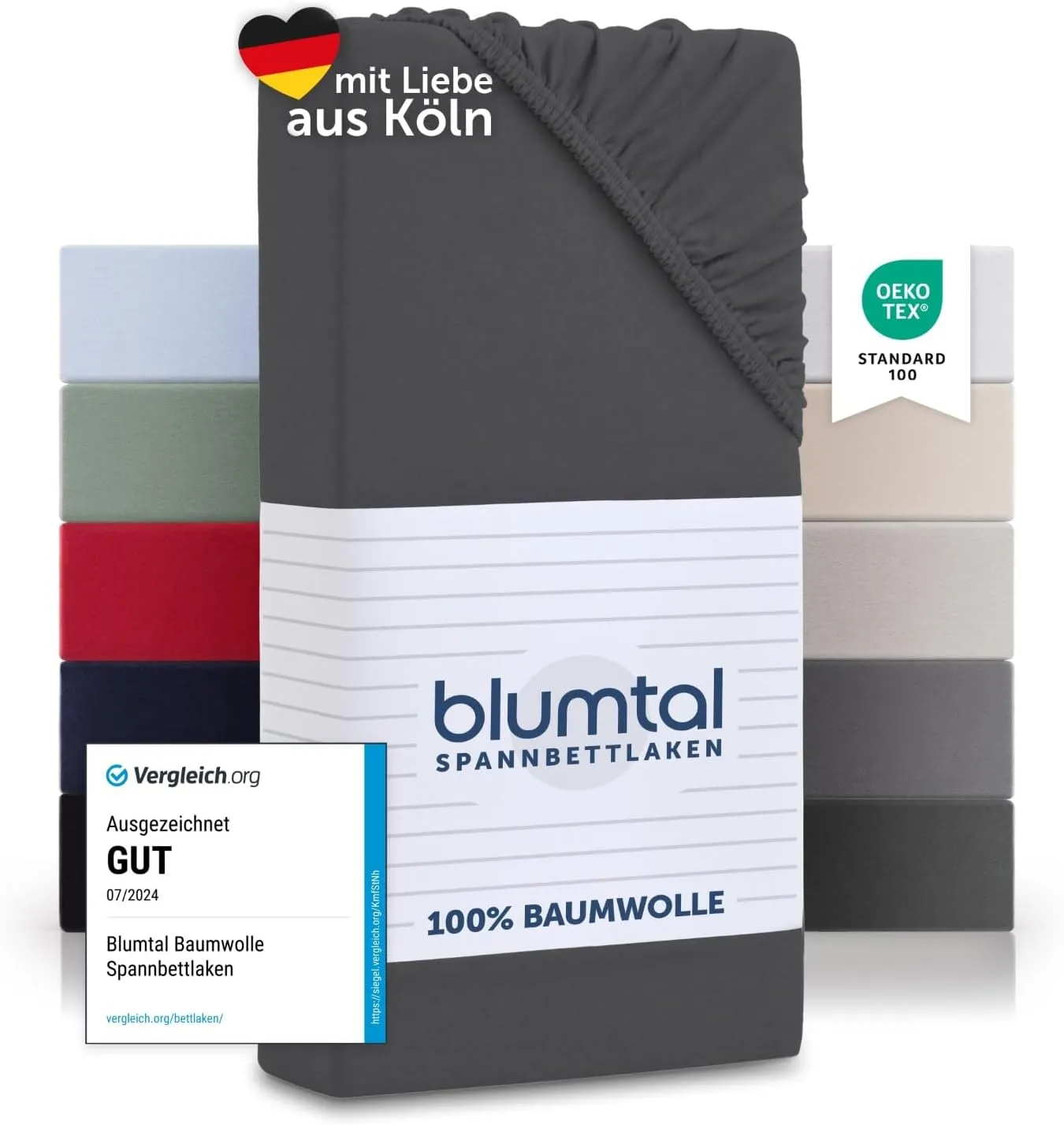 Bild von Blumtal Spannbettlaken 90x200 cm aus 100% Baumwolle in Anthrazit, Oeko-TEX zertifiziert