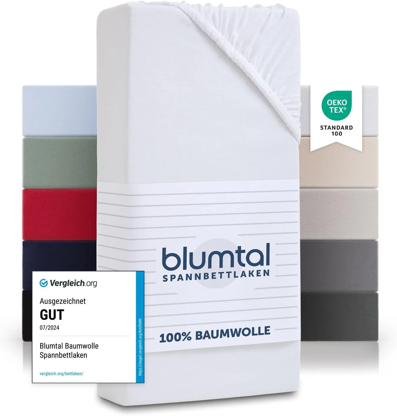 Bild von Blumtal Spannbettlaken 90x200cm aus 100% Baumwolle, Oeko-TEX zertifiziert, in Weiß