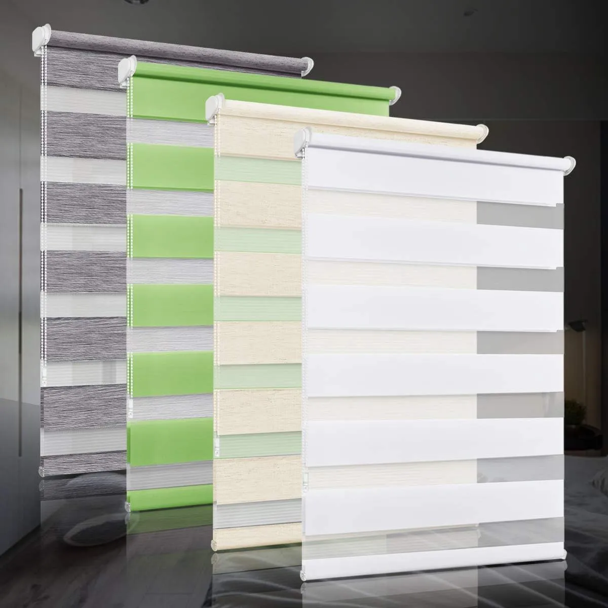 Bild von bobodeco Doppelrollo in Weiß mit Klemmträger, lichtdurchlässig und verdunkelnd, Maße 40 x 130 cm